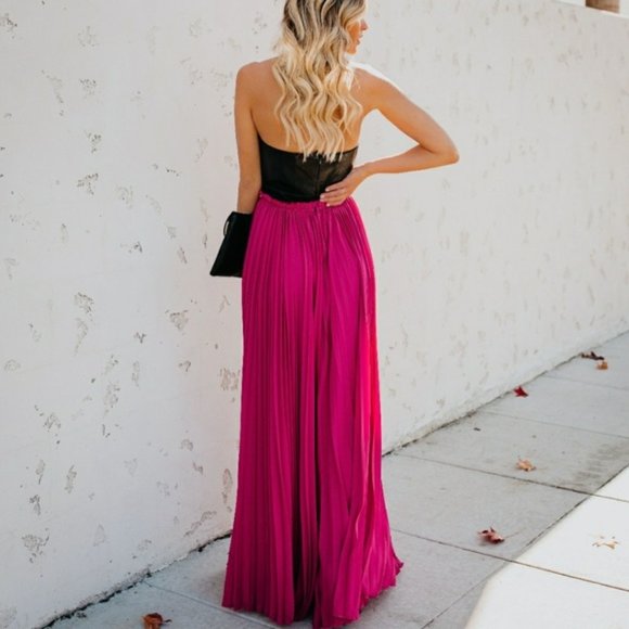 NWOT Vici L Pink Leather and Chiffon Maxi Dress - Picture 2 of 7